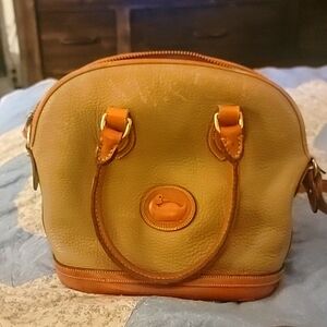 Dooney and bourke tan and brown leather over the shoulder handbag